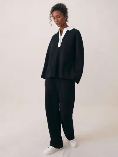 Reiss Black/white Interlock Contrast-collar Sweatshirt In Blue