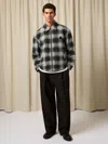 Reiss Black/white Monogram Embroidered Check Overshirt With Wool In Black