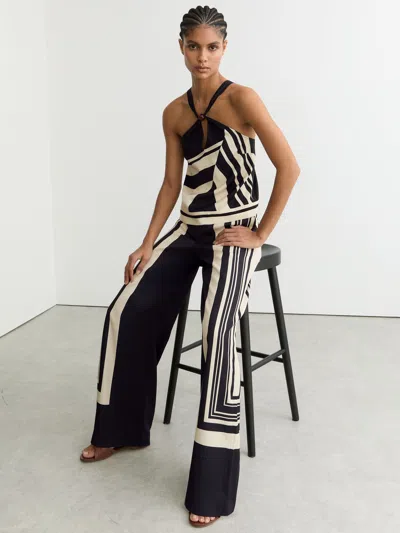 Reiss Black/white Petite Wide-leg Scarf-print Trousers In Multi