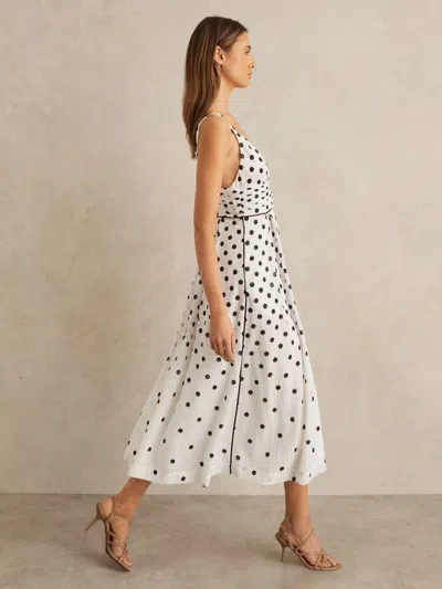 Reiss Black/white Polka Dot Midi Dress
