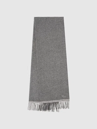 Reiss Black/white Victoria Wool Blend Dogtooth Embroidered Scarf