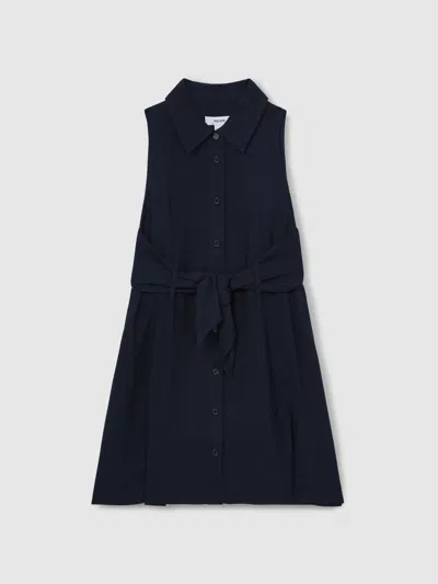 REISS REISS BLUE MORGAN 13-14 YRS TIE-WAIST COLLARED DRESS