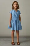 Reiss Blue Lena 4-9 Yrs Cotton Cap-sleeve Ruched Dress