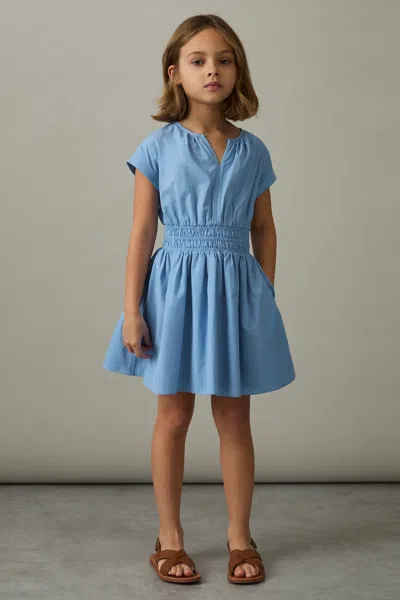 Reiss Blue 4-9 Yrs Cotton Cap-sleeve Ruched Dress
