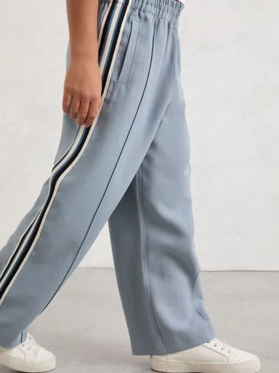 Reiss Kids' Blue 9-13 Yrs Cotton-blend Side-stripe Trousers In Gray