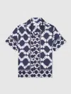Reiss Blue Abstract Print Cuban Collar Shirt