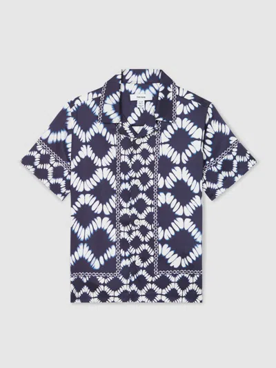 Reiss Blue Abstract Print Cuban Collar Shirt