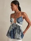 Reiss Womens Estella Animal-print Self-tie Woven Top Blue In Blue