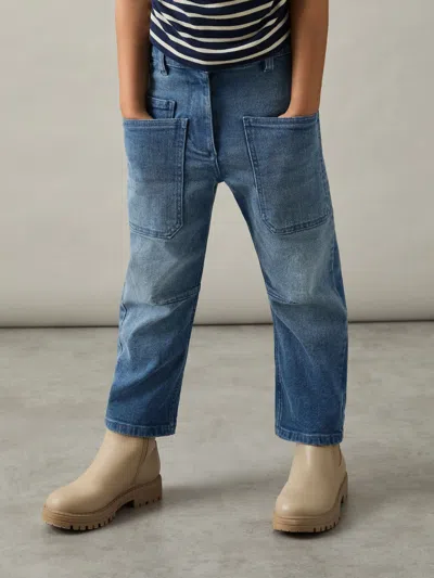 Reiss Blue Brady 9-13 Yrs Barrel-leg Patch-pocket Jeans