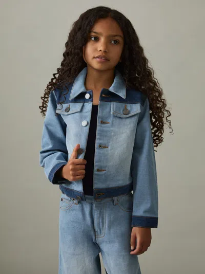 Reiss Blue Briar 9-13 Yrs Patchwork Two-tone Denim Jacket
