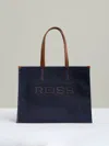 Reiss Blue Canvas Logo Tote Bag In Blue