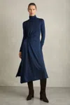 Reiss Blue Draped Jersey Midi Dress