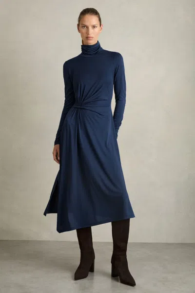 Reiss Blue Draped Jersey Midi Dress