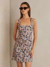 Reiss Blue Chain Print Mini Dress In Multi