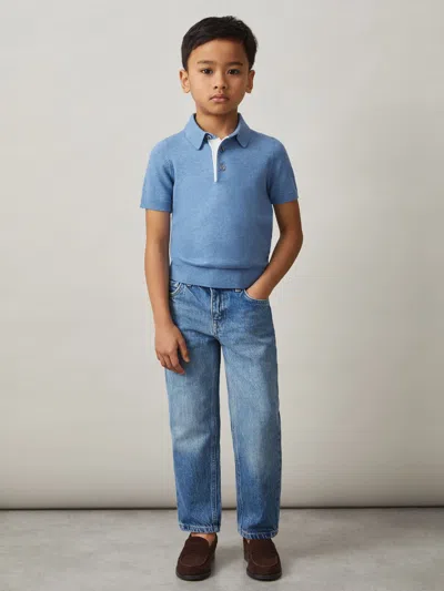 Reiss Blue Contrast Placket Polo Shirt With Cotton