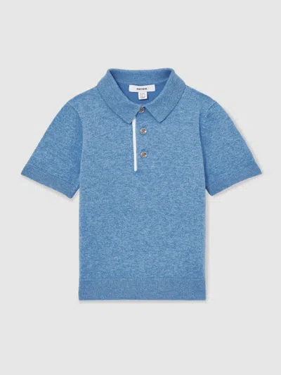 Reiss Blue Contrast Placket Polo Shirt With Cotton