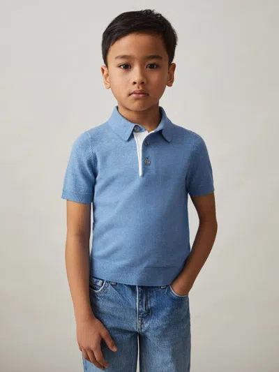 Reiss Blue Contrast Placket Polo Shirt With Cotton