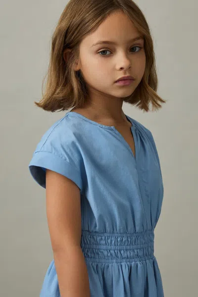 Reiss Blue Contrast Trim Ruched Dress