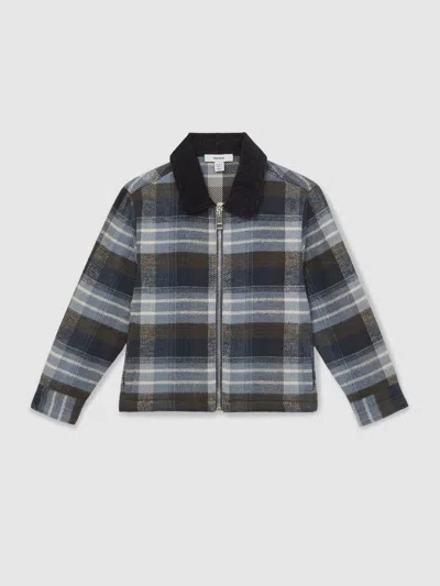 Reiss Kids' Blue Cotton Check Motor Cars Overshirt