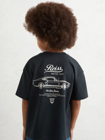 Reiss Blue Cotton Motor Cars-print T-shirt