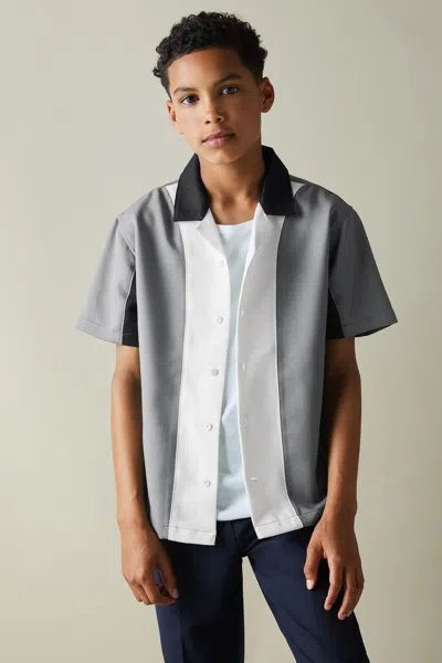 Reiss Blue Creed Senior Textured Half Zip Polo Shirt