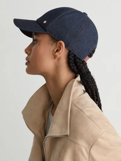 Reiss Blue Denim Baseball Cap In Green