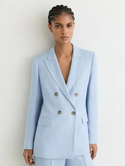 Reiss Blue Double-breasted Peak-lapel Suit Jacket