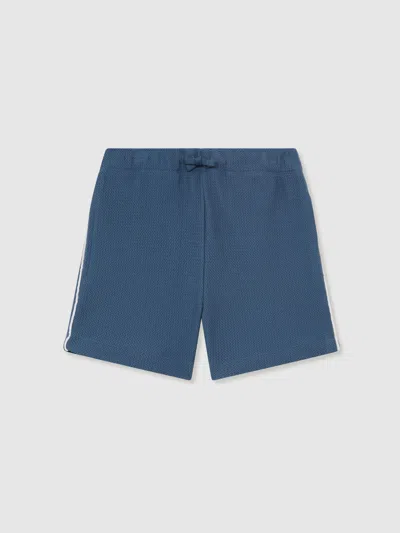 Reiss Blue Echo 3-9 Yrs Cotton Textured-knit Piped Shorts