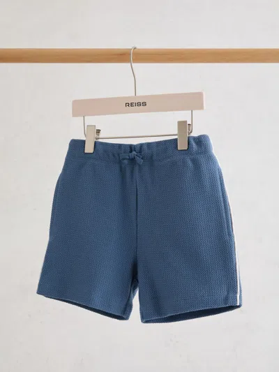 Reiss Blue Echo 9-13 Yrs Cotton Textured-knit Piped Shorts In Multi