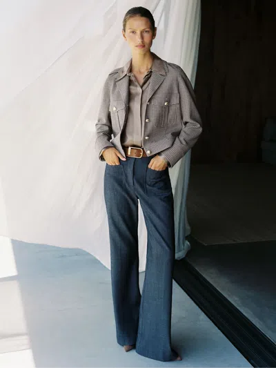 Reiss Blue Flannel Patch-pocket Flared Trousers With Wool