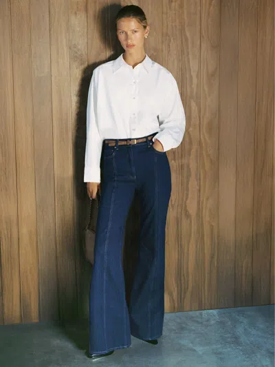 Reiss Blue Flared Seam-detail Jeans