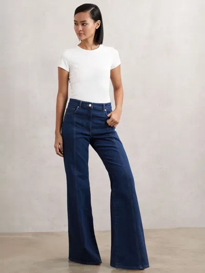 Reiss Blue Flared Seam-detail Jeans