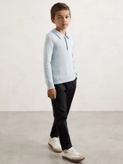 Reiss Blue Fog Wool And Cashmere Polo Jumper
