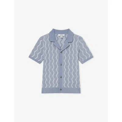 Reiss Kids'  Blue Johnny 13-14 Yrs Wave-knit Cuban-collar Shirt
