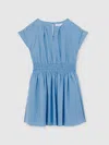Reiss Blue 13-14 Yrs Cotton Cap-sleeve Ruched Dress
