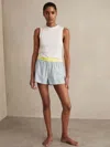 Reiss Blue Linen-blend Contrast-waist Boxer Shorts In White