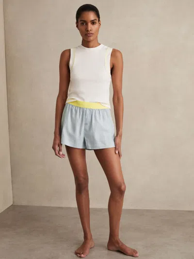 Reiss Blue Linen-blend Contrast-waist Boxer Shorts