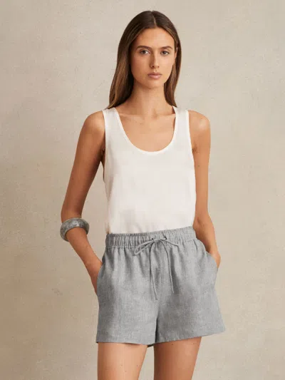 Reiss Blue Linen-blend Drawstring Shorts