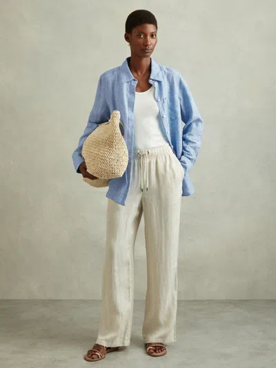 REISS BLUE LINEN BUTTON-THROUGH SHIRT