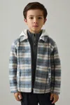 Reiss Blue 3-9 Yrs Long Sleeved Hooded Check Overshirt In Blue