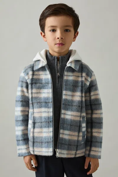 Reiss Blue Long Sleeved Hooded Check Overshirt