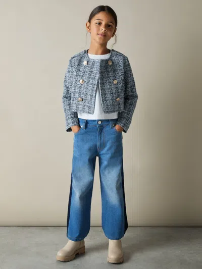 Reiss Blue Magda 9-13 Yrs Double-breasted Bouclé Jacket