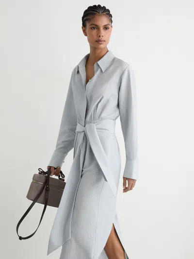 Reiss Blue Modal-blend Tie-waist Shirt Dress