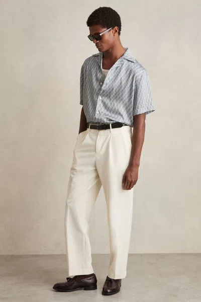 Reiss Blue Monogram-print Cuban-collar Shirt