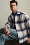 Reiss Blue Multi Brushed Wool-blend Check Overshirt