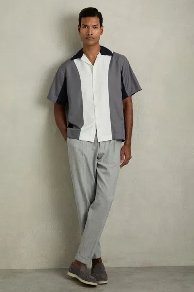 Reiss Blue Multi Colourblock Cuban Collar Shirt