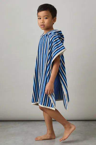 Reiss Blue Multi Stripe Hooded Towel Cape