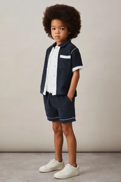Reiss Blue Multi Velour Colour-block Shorts
