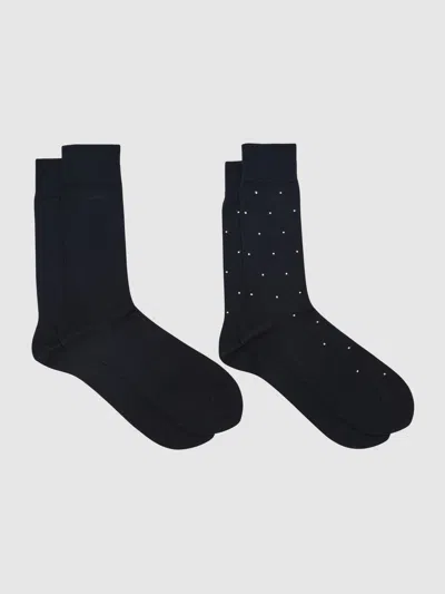 Reiss Blue Noah 2 Pack Cotton-blend Logo And Spot Socks In Black