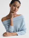 Reiss Blue Off Shoulder Wool Top In Blue